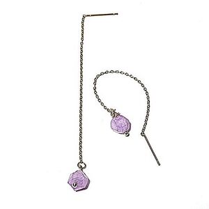 Light purple & gold stainless steel threader earrings